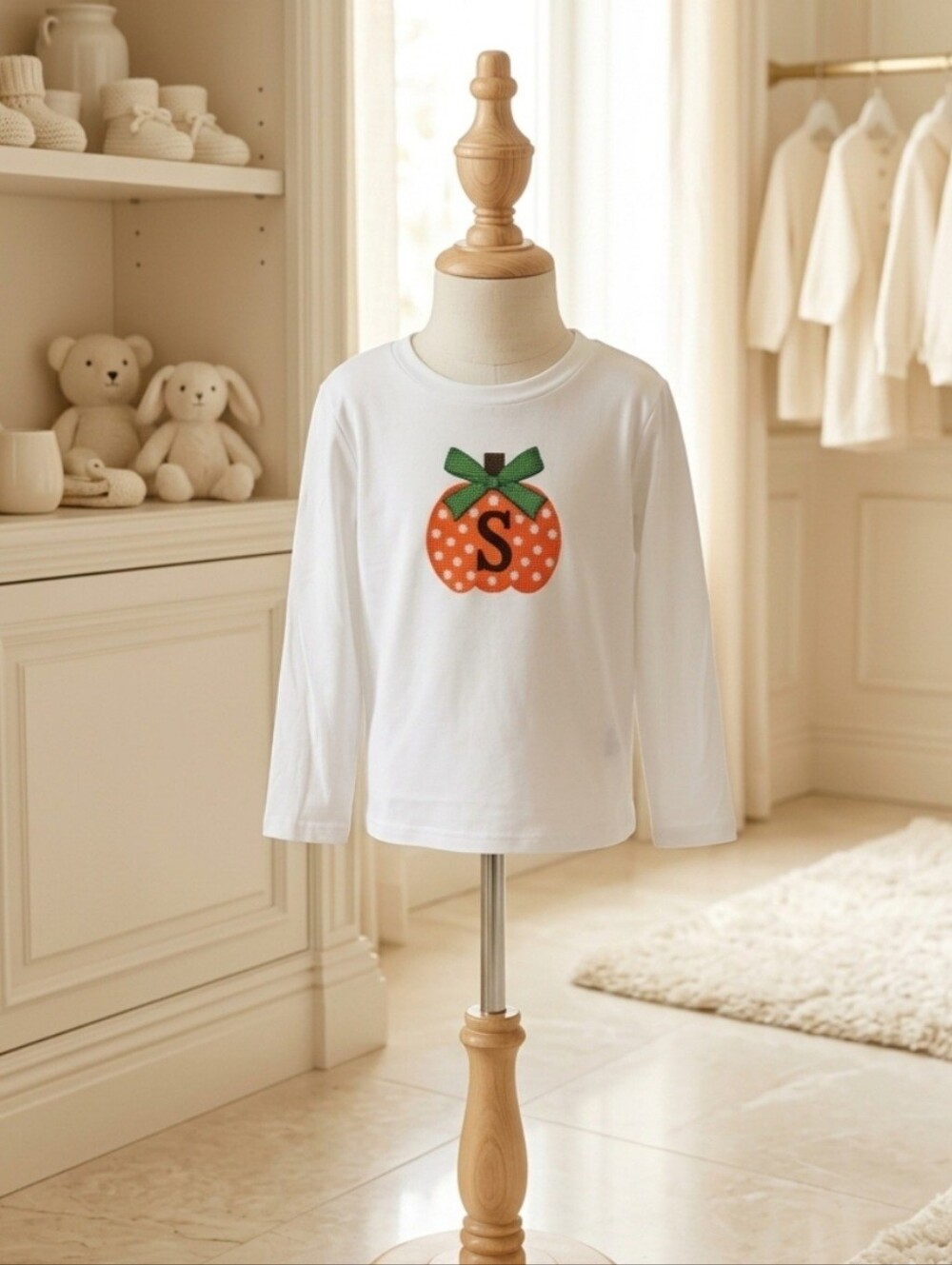 Lightweight Pumpkin Monogram Long Sleeve Shirt — Size 3-4